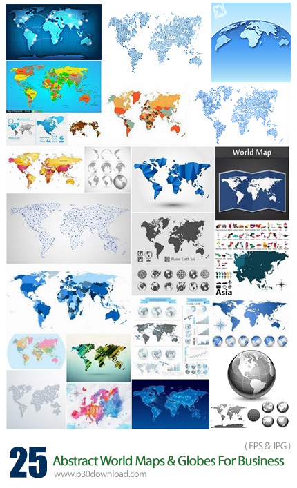 دانلود تصاویر وکتور نقشه جهان و کشورها - Abstract World Maps And Globes For Business