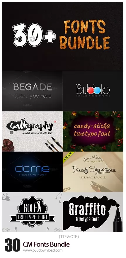 دانلود بیش از 30 فونت لاتین متنوع - CM 30 Fonts Bundle