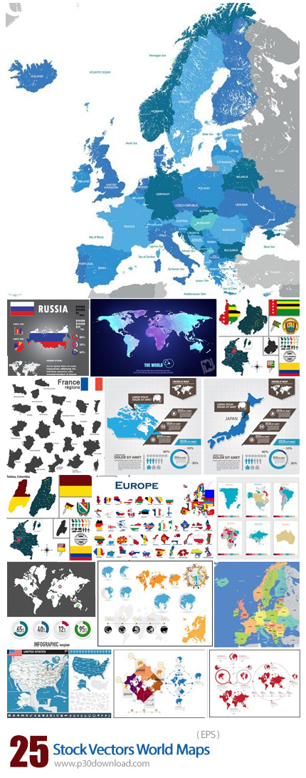 دانلود تصاویر وکتور نقشه های متنوع جهان - Stock Vectors World Maps