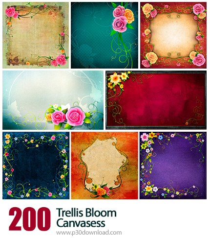 دانلود مجموعه بک گراندهای گرافیکی فریم قاب و حاشیه های گلدار - Trellis Bloom Canvases