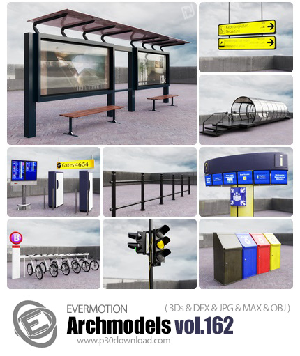 دانلود Archmodels Vol 162 - آرچ مدل 162: مدل های آماده سه بعدی نرده، ایستگاه تاکسی و بیلبورد و ...