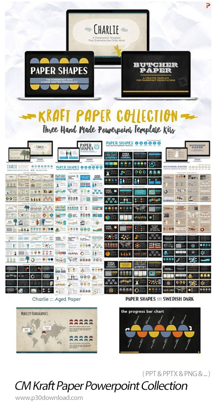 دانلود قالب آماده و حرفه ای پاورپوینت به همراه بک گراند های متنوع - CM Kraft Paper Powerpoint Collec