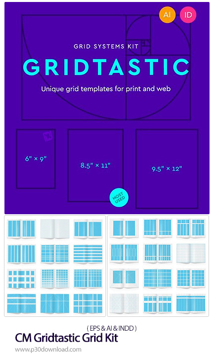 دانلود قالب آماده ایندیزاین، صفحات شبکه بندی شده - Gridtastic Grid Kit