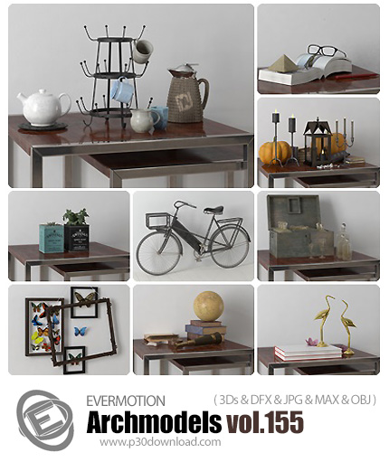 دانلود Archmodels Vol 155 - آرچ مدل 155: مدل های آماده سه بعدی وسایل تزیینی منزل مثل مجسمه، قاب و گل