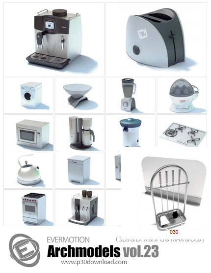 دانلود Archmodels Vol 23 - آرچ مدل 23: مدل های آماده سه بعدی انواع لوازم برقی آشپزخانه شامل یخچال، ف