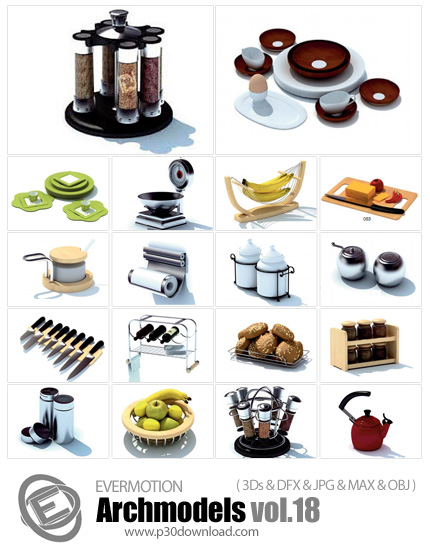 دانلود Archmodels Vol 18 - آرچ مدل 18: مدل های آماده سه بعدی المان ها، ابزار و لوازم آشپزخانه و ...
