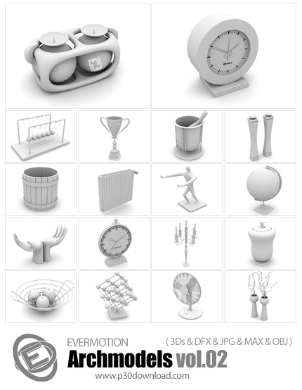 دانلود Archmodels Vol 02 - آرچ مدل 02: مدل های آماده سه بعدی وسایل شیک و مدرن، ساعت، گلدان، شمعدان و
