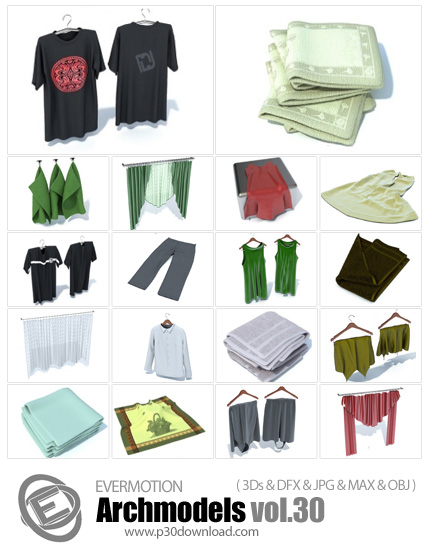 دانلود Archmodels Vol 30 - آرچ مدل 30: مدل های آماده سه بعدی پوشاک از حوله تا تی شرت و پرده و ...