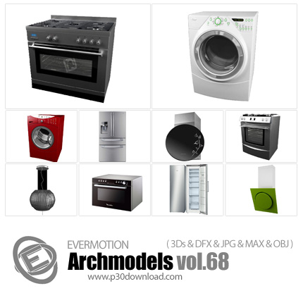 دانلود Archmodels Vol 68 - آرچ مدل 68: مدل های آماده سه بعدی وسایل آشپزخانه مانند یخچال و هود و فر و