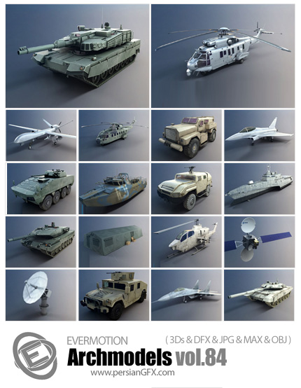 دانلود Archmodels Vol 84 - آرچ مدل 84: مدل های آماده سه بعدی ماشین و جت و هلیکوپتر و تجهیزات نظامی و