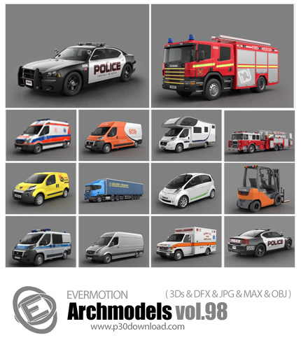 دانلود Archmodels Vol 98 - آرچ مدل 98: مدل های آماده سه بعدی ماشین مانند ماشین آتش نشانی و ماشین پلی