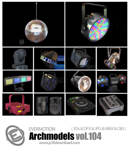 دانلود Archmodels Vol 104 - آرچ مدل 104: مدل های آماده سه بعدی بلندگو، اسپیکر و رقص نور و ... 