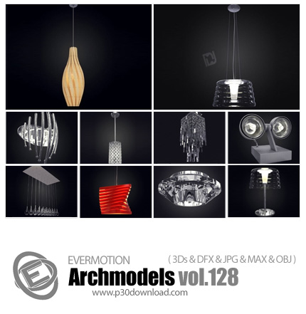 دانلود Archmodels Vol 128 - آرچ مدل 128: مدل های آماده سه بعدی لوستر، چراغ، آویز مدرن و آباژور شیشه 