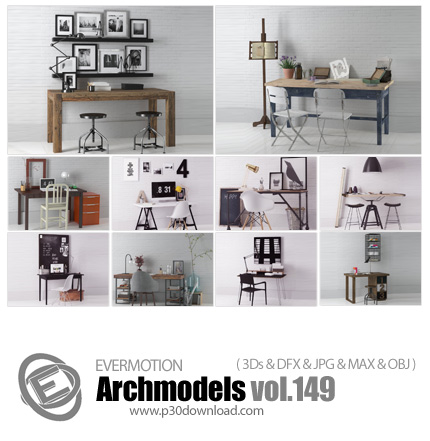 دانلود Archmodels Vol 149 - آرچ مدل 149: مدل های آماده سه بعدی میز و وسایل کار و ... 