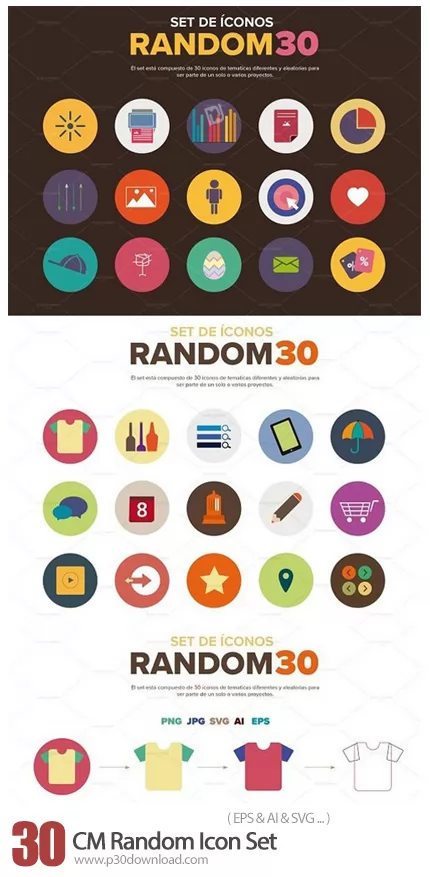 دانلود 30 تصویر وکتور آیکون های متنوع CM Random 30 Icon Set
