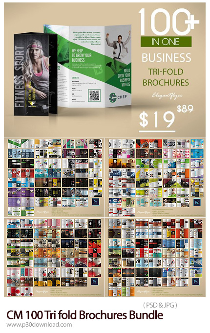 دانلود بیش از 100 بروشور لایه باز سه لت با موضوعات مختلف - CM 100 Tri-fold Brochures Bundle