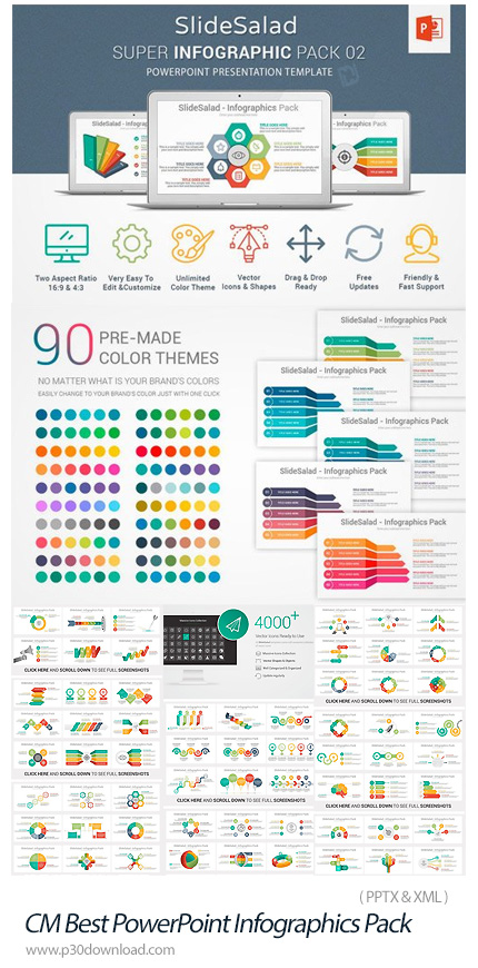دانلود قالب آماده و حرفه ای پاورپوینت به همراه بک گراند های متنوع - CM Best PowerPoint Infographics 