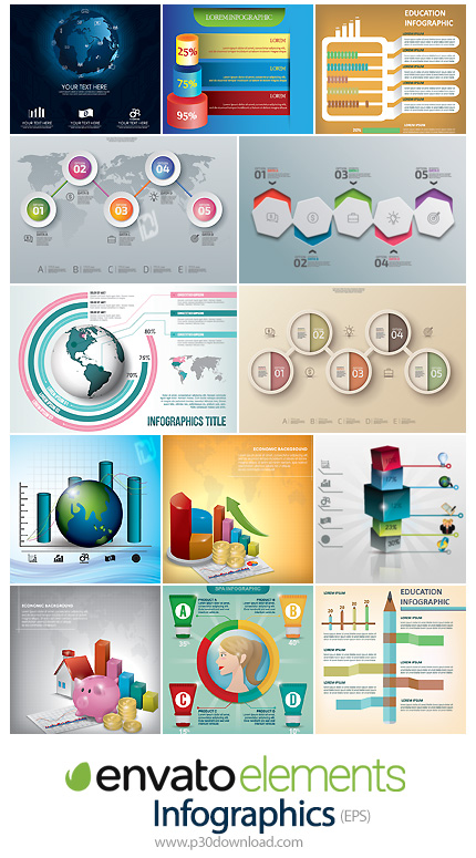 دانلود مجموعه تصاویر وکتور نمودارهای اینفوگرافیکی متنوع - Envato Elements Infographics