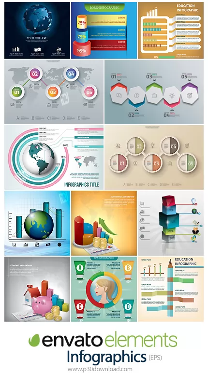 دانلود مجموعه تصاویر وکتور نمودارهای اینفوگرافیکی متنوع - Envato Elements Infographics