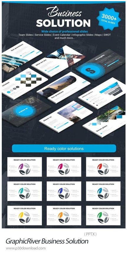 دانلود قالب آماده و حرفه ای پاورپوینت به همراه بک گراند های متنوع از گرافیک ریور - GraphicRiver Busi