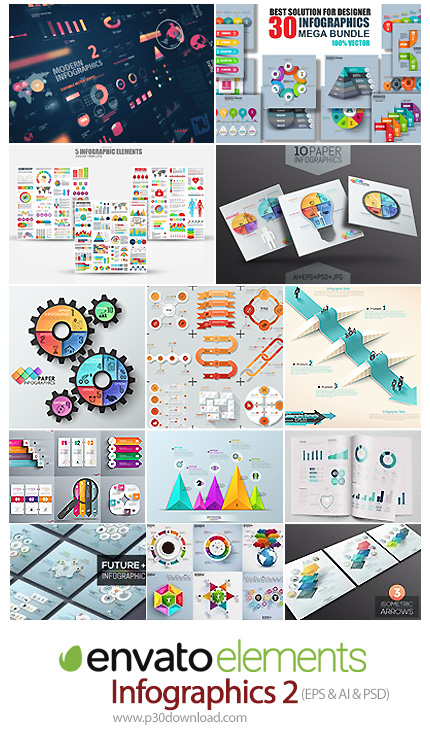 دانلود Envato Elements Infographics 02 - مجموعه تصاویر وکتور نمودارهای اینفوگرافیکی متنوع