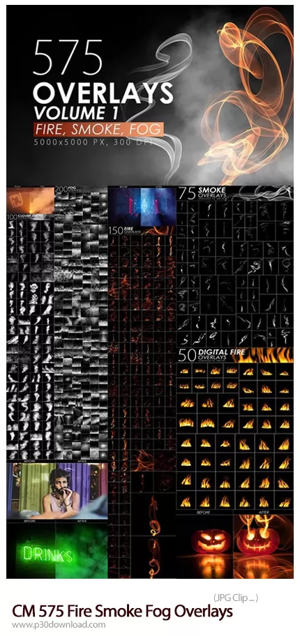 دانلود CM 575 Fire Smoke Fog Overlays - 575 کلیپ آرت دود، مه و آتش