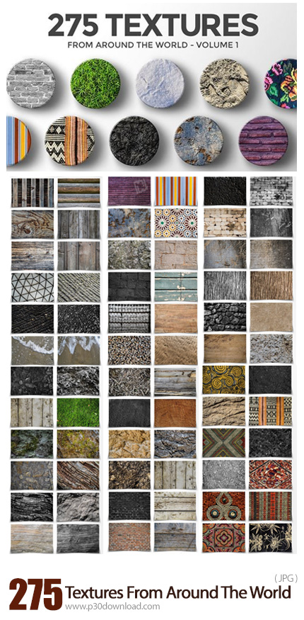 دانلود CM 275 Textures From Around The World - مجموعه تکسچر با کیفیت با طرح های متنوع چوب، سنگ، چمن،