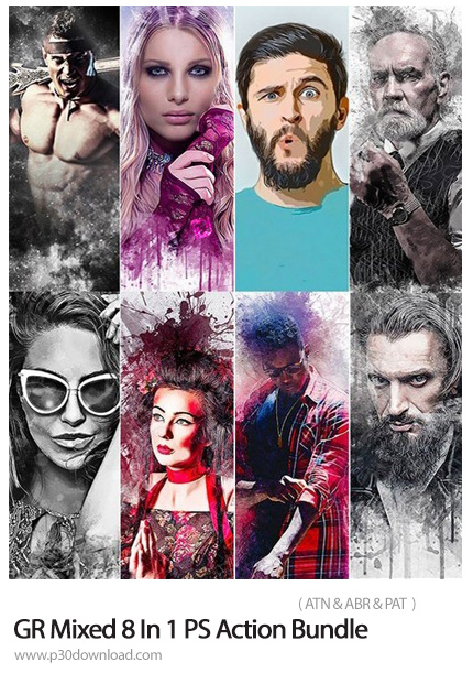 دانلود Graphicriver Mixed 8 In 1 Photoshop Action Bundle - مجموعه اکشن فتوشاپ با 8 افکت هنری متنوع ا