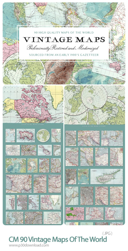 دانلود CreativeMarket 90 Vintage Maps Of The World - 90 نقشه قدیمی با کیفیت از کشورهای مختلف جهان