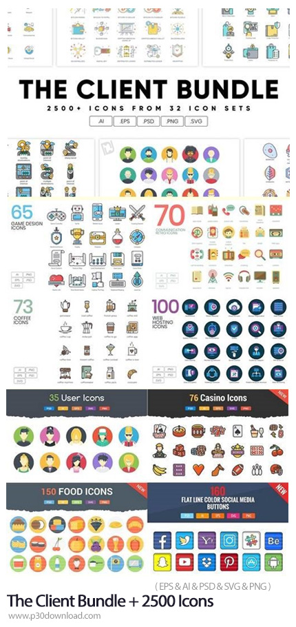دانلود The Client Bundle + 2500 Icons - بیش از 2500 آیکون متنوع آموزشی، تجاری، پزشکی، وب و ...