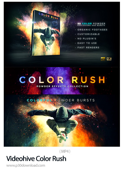 دانلود Videohive Color Rush - مجموعه ویدئوی موشن گرافیک انفجار پودرهای رنگی به همراه آموزش ویدئویی ا