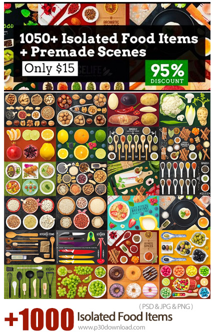 دانلود 1000+ Isolated Food Items + Premade Scenes - بیش از 1000 تصویر لایه باز مواد غذایی متنوع + صح