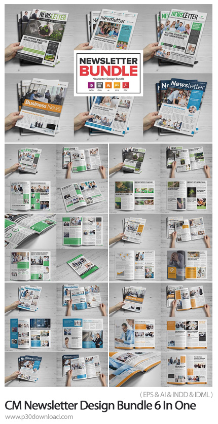 دانلود CreativeMarket Newsletter Design Bundle 6 In One - روزنامه و مجله های خبری با فرمت ایندیزاین 