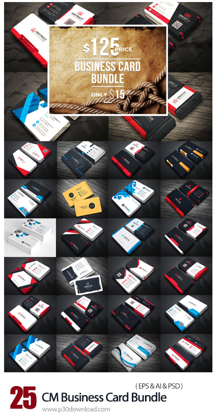 دانلود CreativeMarket 25 Business Card Bundle - 25 تصویر لایه باز و وکتور کارت ویزیت متنوع