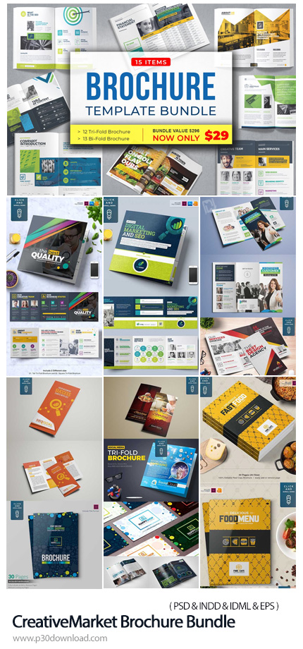 دانلود CreativeMarket Brochure Bundle - مجموعه تصاویر لایه باز و قالب ایندیزاین بروشورهای تجاری متنو