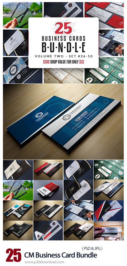 دانلود CreativeMarket 25 Business Cards Bundle - دانلود 25 کارت ویزیت لایه باز با طرح های متنوع