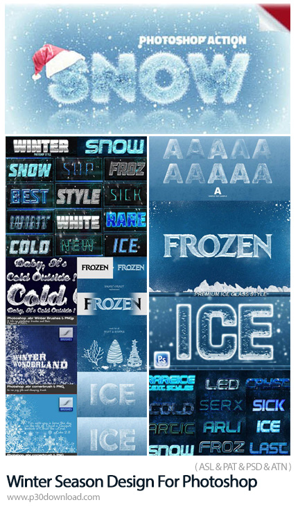 دانلود Winter Season Design Collection For Photoshop - مجموعه ابزار طراحی فتوشاپ شامل استایل، اکشن، 