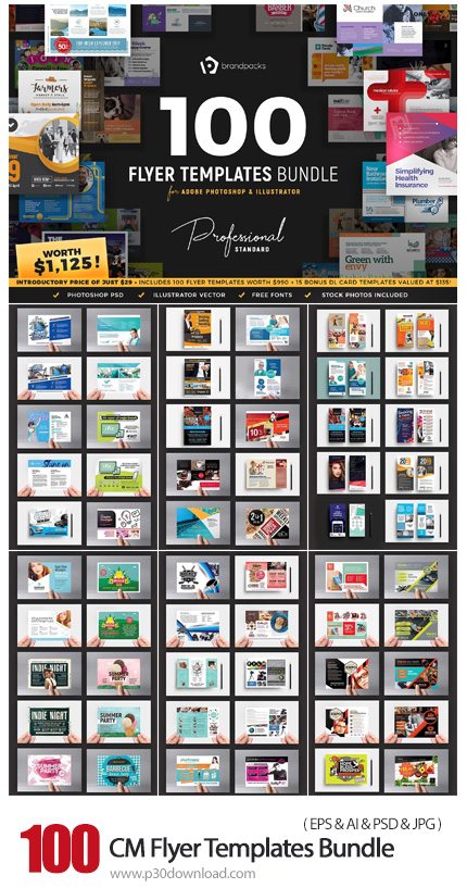 دانلود CreativeMarket 100+ Flyer Templates Bundle - بیش از 100 قالب لایه باز و وکتور فلایر های تجاری