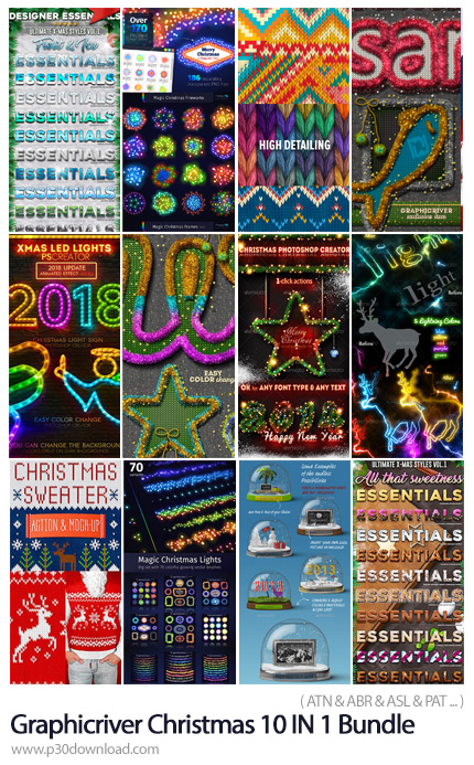 دانلود Graphicriver Christmas 10 IN 1 Bundle - مجموعه اکشن، استایل، تصاویر لایه باز و ... برای طراح 