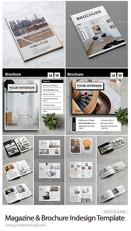 دانلود Creative Magazine And Brochure Indesign Template - 4 قالب ایندیزاین بروشور و مجله با موضوعات 