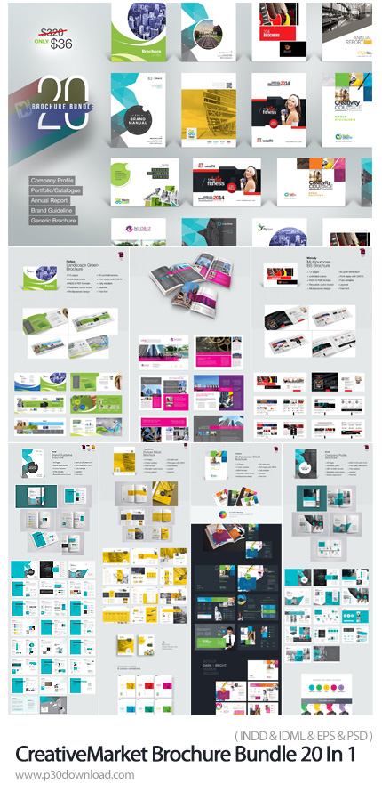 دانلود CreativeMarket Brochure Bundle 20 In 1 - 20 - قالب ایندیزاین بروشورهای تجاری و تبلیغاتی متنوع