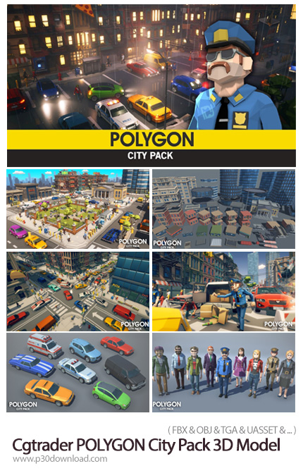 دانلود Cgtrader POLYGON City Pack Low-poly 3D Model - طرح های پولیگانی سه بعدی برای ساخت بازی و انیم