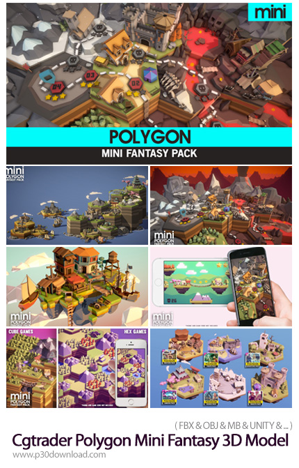 دانلود Cgtrader Polygon Mini Fantasy Pack Low-poly 3D model - طرح های پولیگانی سه بعدی برای ساخت باز