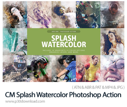 دانلود CreativeMarket Splash Watercolor Photoshop Action - اکشن فتوشاپ تبدیل تصاویر به نقاشی آبرنگی 