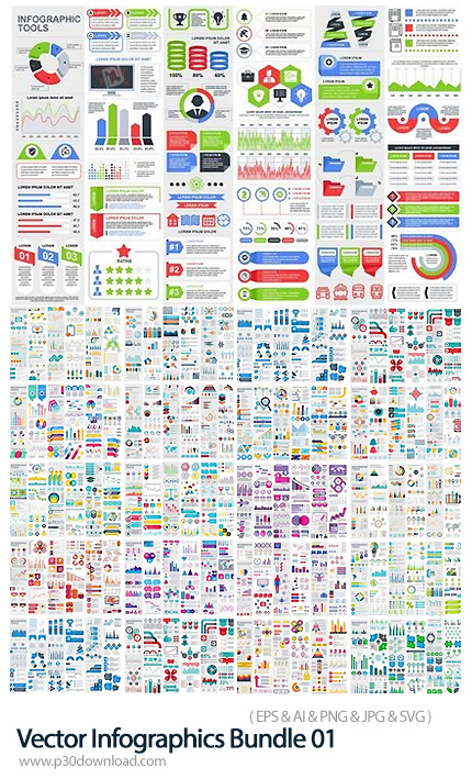 دانلود Infographics Bundle 01 - مجموعه وکتور نمودارهای اینفوگرافیکی متنوع