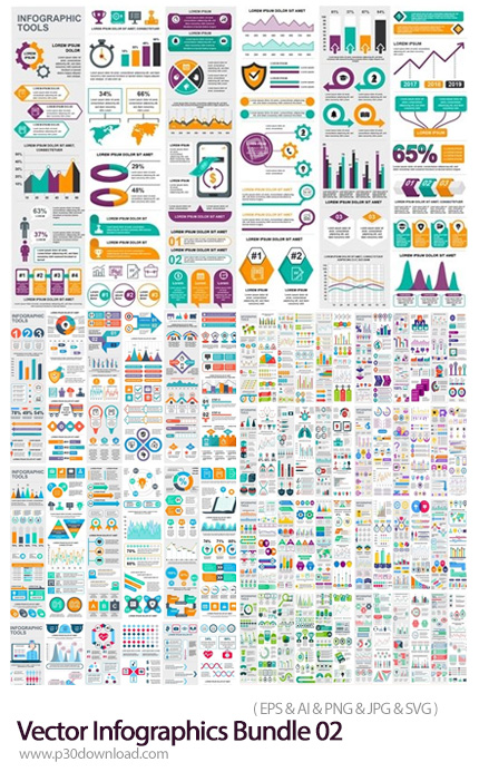 دانلود Infographics Bundle 02 - مجموعه وکتور نمودارهای اینفوگرافیکی متنوع