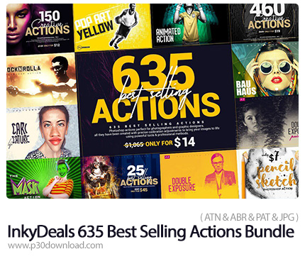 دانلود InkyDeals 635 Best Selling Actions Bundle - مجموعه اکشن فتوشاپ با 635 افکت متنوع