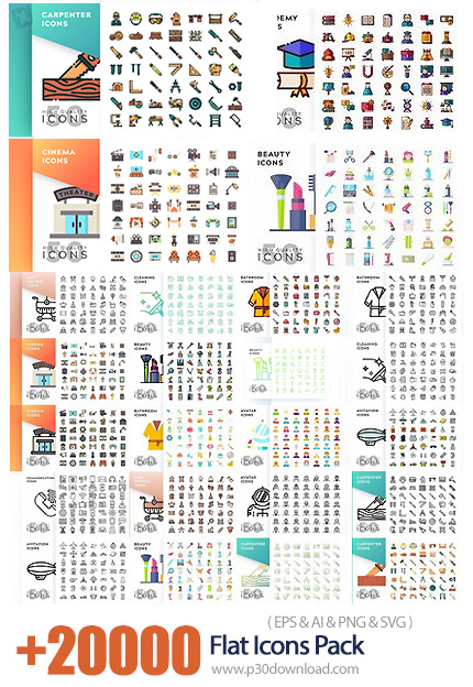 دانلود Flat Icons Pack - دانلود پک آیکون فلت با طرح های رنگی و خطی و مونوکروم با موضوعات متنوع
