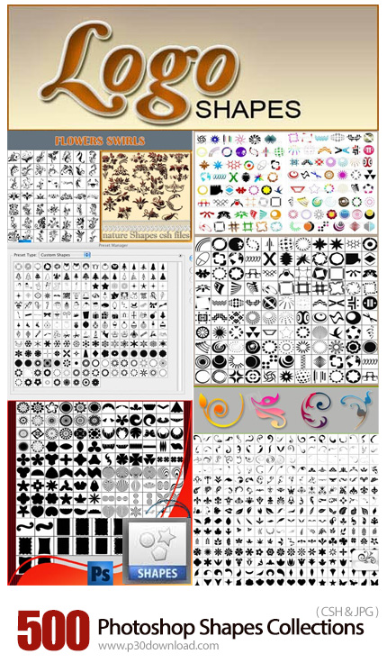 دانلود +500 Photoshop Shapes Collections - بیش از 500 شیپ فتوشاپ برای طراحی لوگو