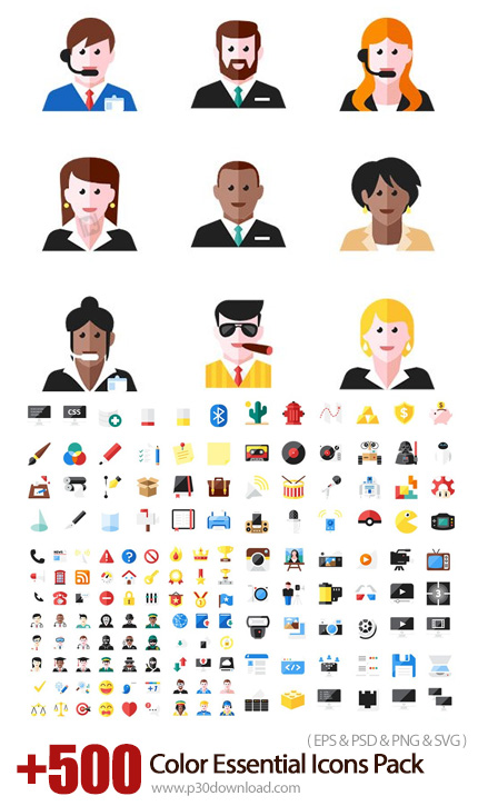 دانلود 500+ Color Essential Icons Pack - بیش از 500 آیکون با طرح های رنگی و موضوعات متنوع
